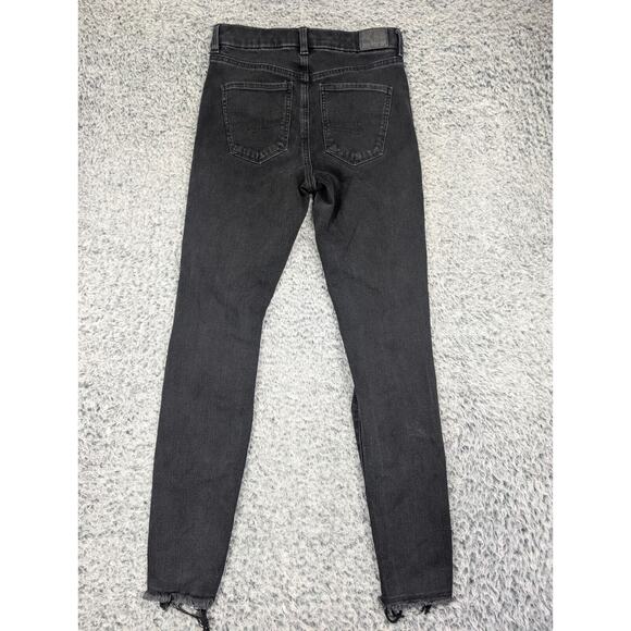 American Eagle Jeans Women 4 Black Distressed Denim Curvy Super Hi Rise Jegging - Picture 2 of 11
